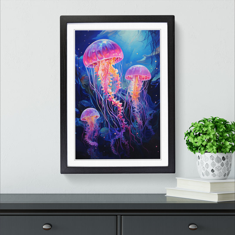 JellyFish Action Painting - Framed Print, Black Framed, 34cm H x 25cm W x 2cm D