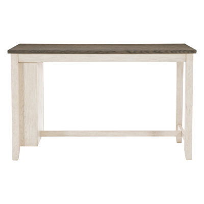 Table contemporaine à hauteur de comptoir avec tablette, unité de salle à manger encastrée blanc antique et brun Rosy
