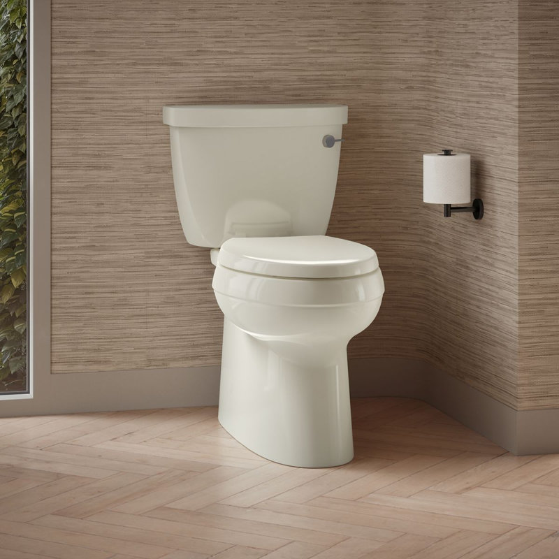 Toilette allongée deux pièces avec siphon à jupe Cimarron, 1,28 gallon par pouce carré, Biscuit, Oui