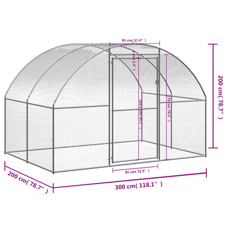 Cage à poulet résistante aux intempéries, H 78,7 po x l 118,1 po x L 78,7 po, gris