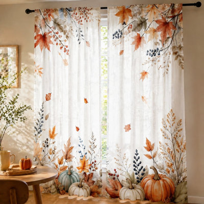 2 pièces de rideaux en feuille d'érable avec récolte d'automne, tissu filtrant la lumière, motif botanique rétro, protection solaire et protection de la vie privée, conception à passe-tringle, convient au salon, à la chambre à coucher, au balcon et à la cuisine