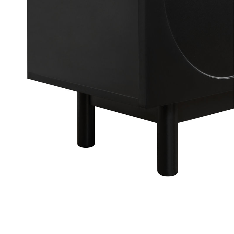 Console multimédia Grace-Arch avec portes réglables et pieds en bois massif, pour téléviseur de 78 po ou moins - noir, Noir