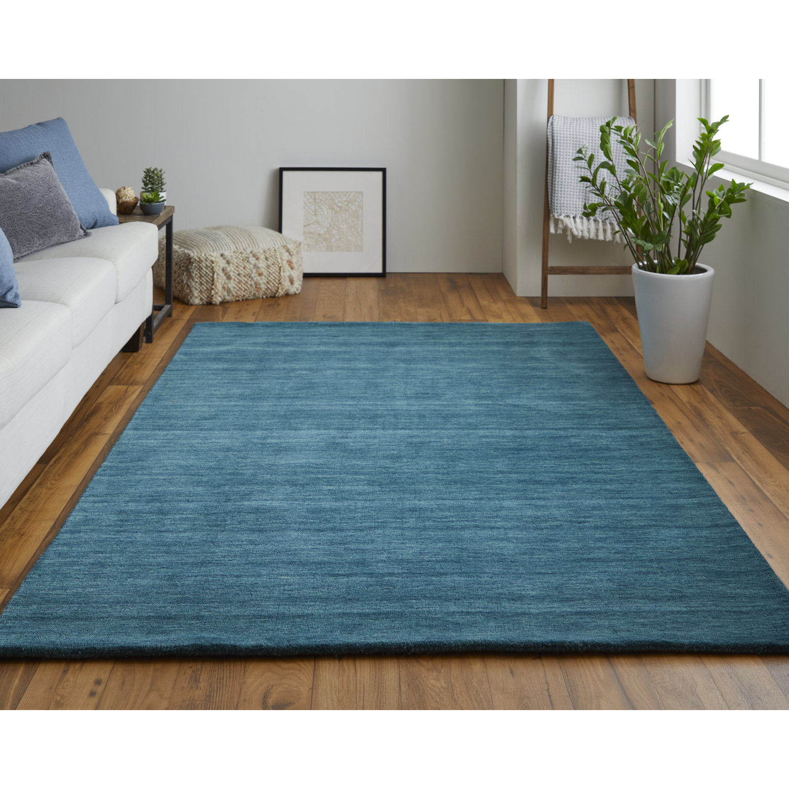 Kaden Hand-Woven Wool Shag Rug, Rectangle 9'6" x 13'6", Teal