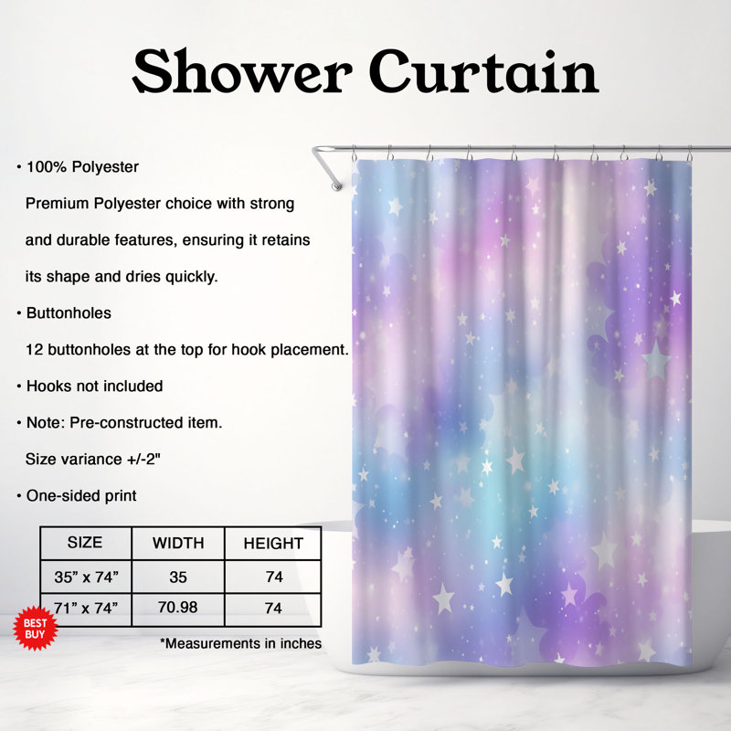 Rideau de douche standard 1 pièce Pastel, H 74 po x l 71 po