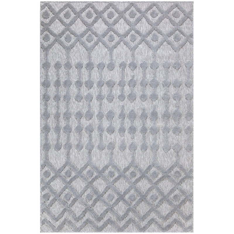 Tapis géométrique rectangulaire en polypropylène tissé à la machine gris Avarielle, Rectangle 3 pi 11 po x 5 pi 11 po