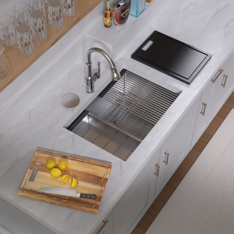 Évier de bureau encastré à simple cuve en acier inoxydable de calibre 16 avec accessoires 27 "Whitehaus, 27"