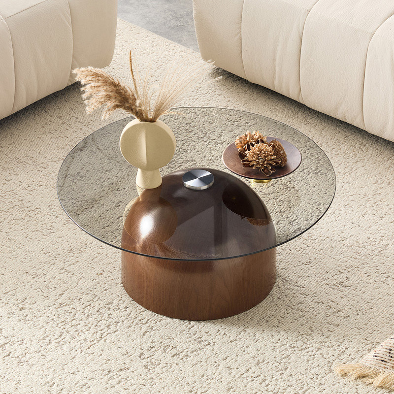 Ensemble de 2 tables basses gigognes modernes en noyer avec base en acier au carbone pour le salon, petits espaces, Walnut