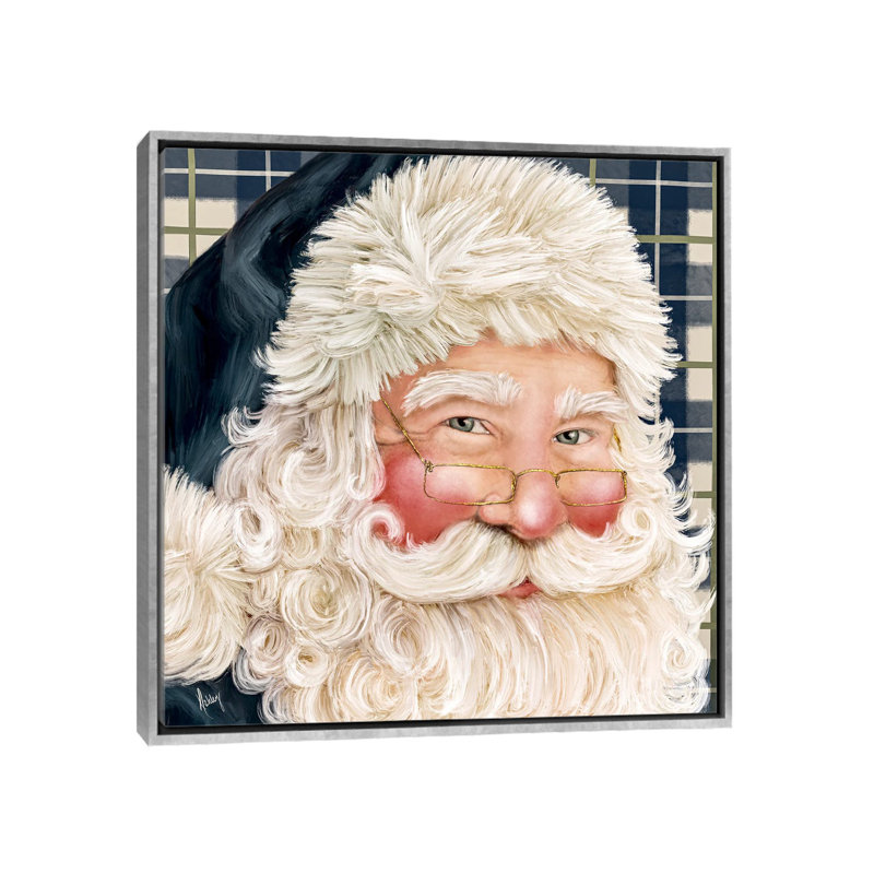 «Navy Plaid Santa», reproduction d'art sur toile encadrée, H 18 po x l 18 po, Cadre flottant sans passe-partout