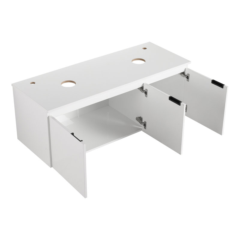 Meuble-lavabo suspendu moderne de 122 cm (48 po) avec lavabo, contreplaqué blanc lustré