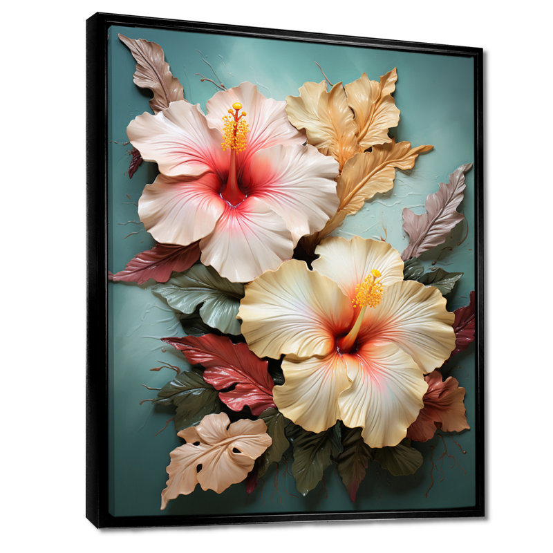 Rivero - Hibiscus Wall Art, Black Floater Frame,Solid Wood, 20" H x 12" W