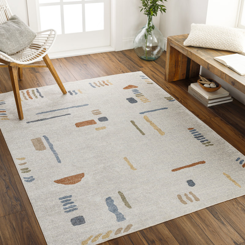 Watkins Machine Washable Geometric Taupe/Yellow Area Rug, Rectangle 2'3" x 3'9"