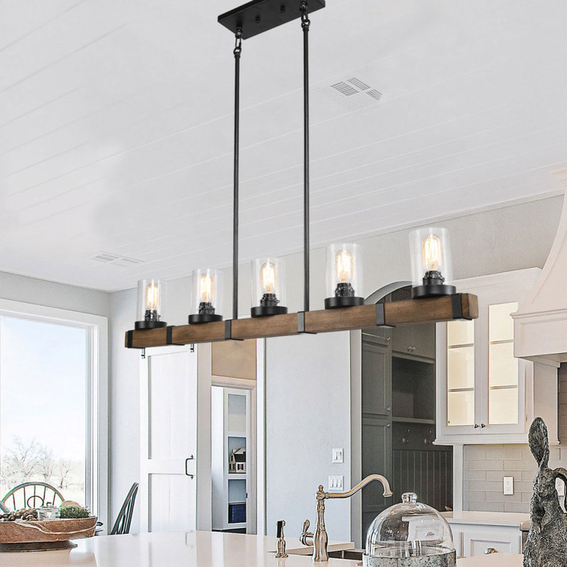 Smither 5 - Light 42.9“ Wide Kitchen Island Pendant with Wood Accents, Antique Wood