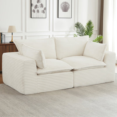 Nuage désossé pour salon modulaire surdimensionné en velours côtelé blanc 2 places sans assemblage instantané moderne avec concept requis