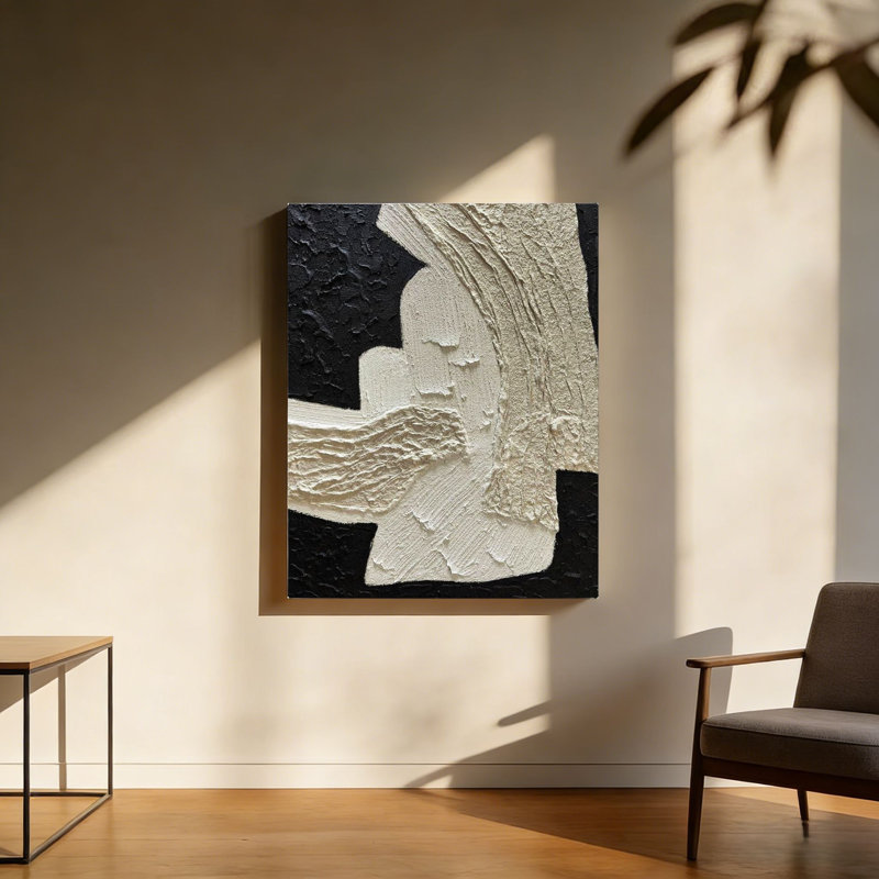 Art mural moderne en bois noir et blanc abstrait moderne, 30 L x 20 l