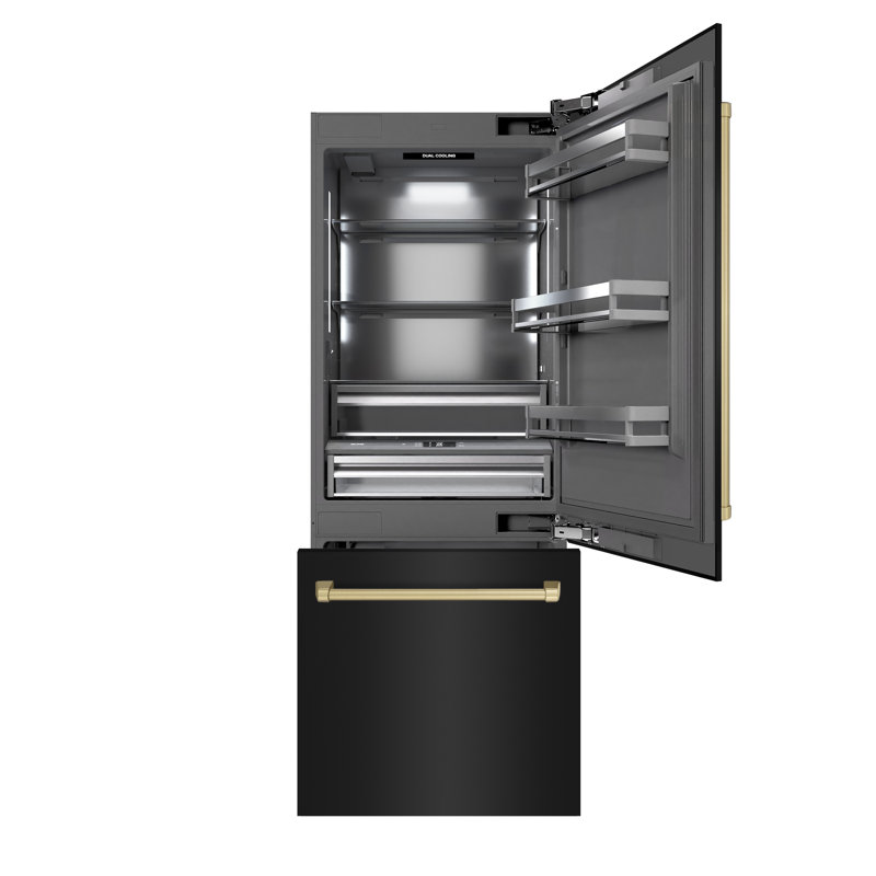 ZLINE Autograph 30 in. White Matte Built-In Refrigerator w/ Gray & Black Accents, Black Stainless Steel/Bronze