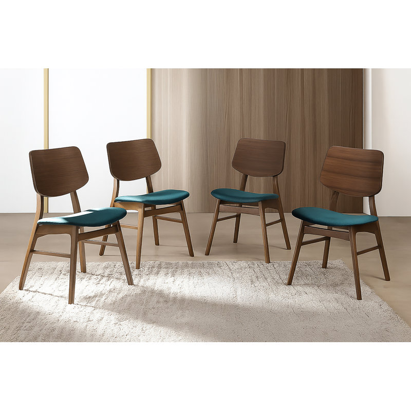 Chaise de salle à manger en bois avec coussin bleu sarcelle Lyan (ensemble de 4), noyer, Bleu sarcelle / brun, 4