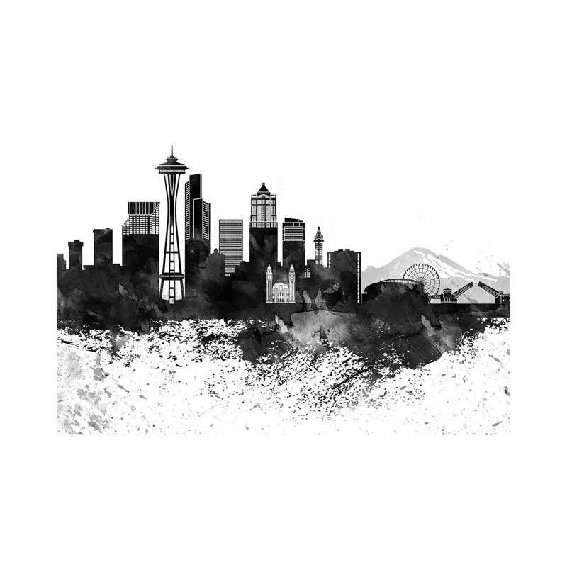 Seattle, horizon noir et blanc, gouttes, H 40 po x l 60 po x 1,5 po