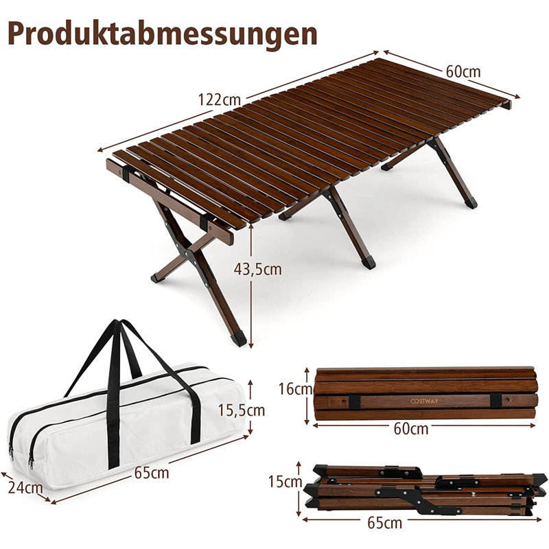 Amissa Folding Camping Table, Brown