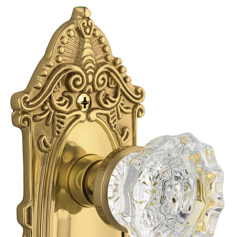Victorian Plate with Crystal Door Knob, Polished Brass