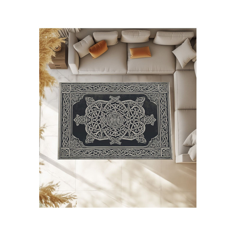 Tapis noir lavable à motif géométrique à motifs tissés, Tapis de couloir 2 pi 6 po x 6 pi 7 po inclus