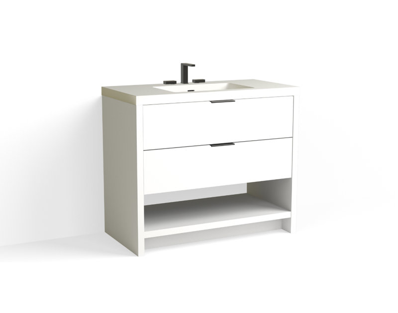 Vue 42" W Freestanding Single Bathroom Vanity, Polished Nickel, Matte White/Single, Biondo