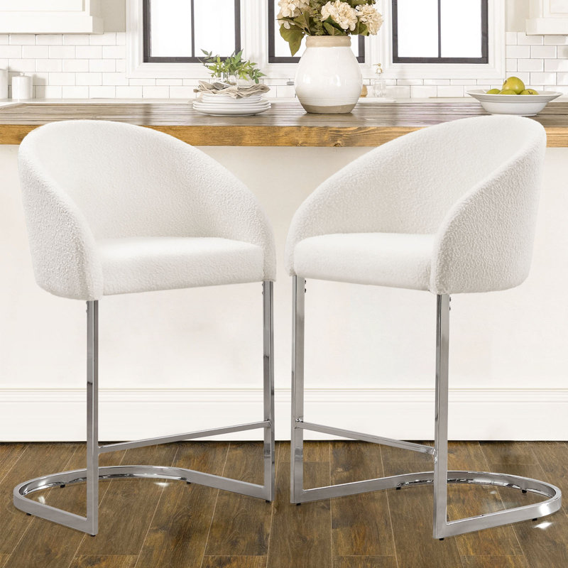 26" Upholstered Barrel Counter Height Bar Stool, White