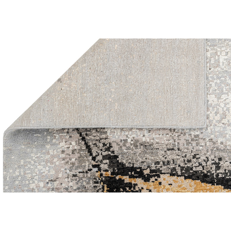 Hand Knotted Abstract Area Rug in Silver/Black/Beige, Rectangle 12' x 15'