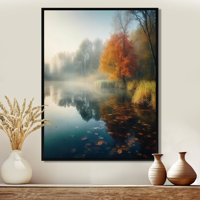 Brume matinale sur le lac Forest, H 20 po x l 12 po, Cadre flottant noir, bois massif