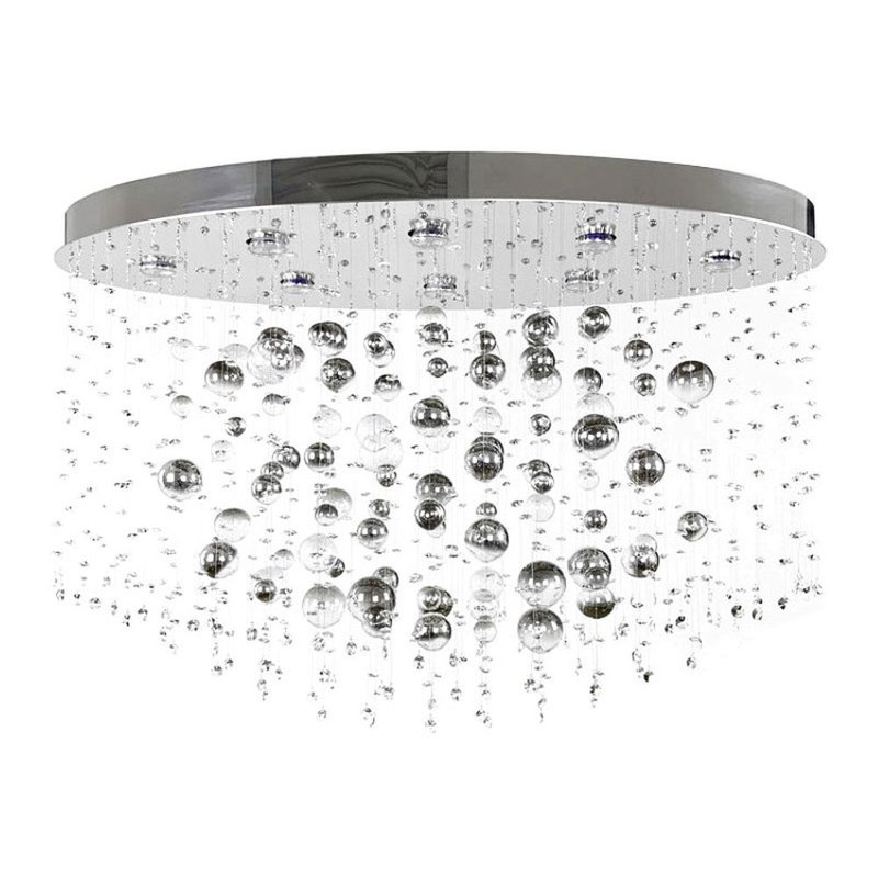 Lustre en cristal clair nuit ciel, Argent mat, Gelé, 28" Diameter x 20" Height