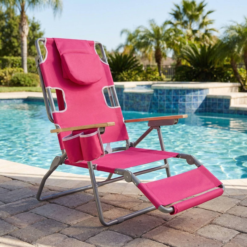3 In 1 Foldable Portable Outdoor Beach Chair With Footrest And Adjustable Backrest For Beach Poolside Camping Relaxation Use