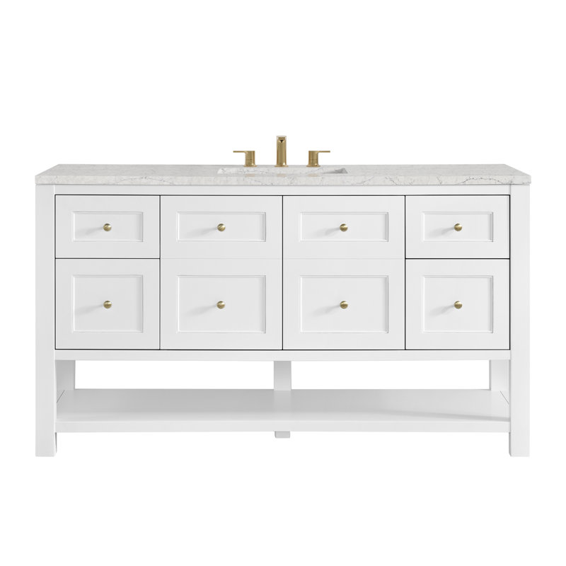 Breckenridge 60'' W Single Vanity, Bright White, Eternal Jasmine Pearl Silestone, Widespread