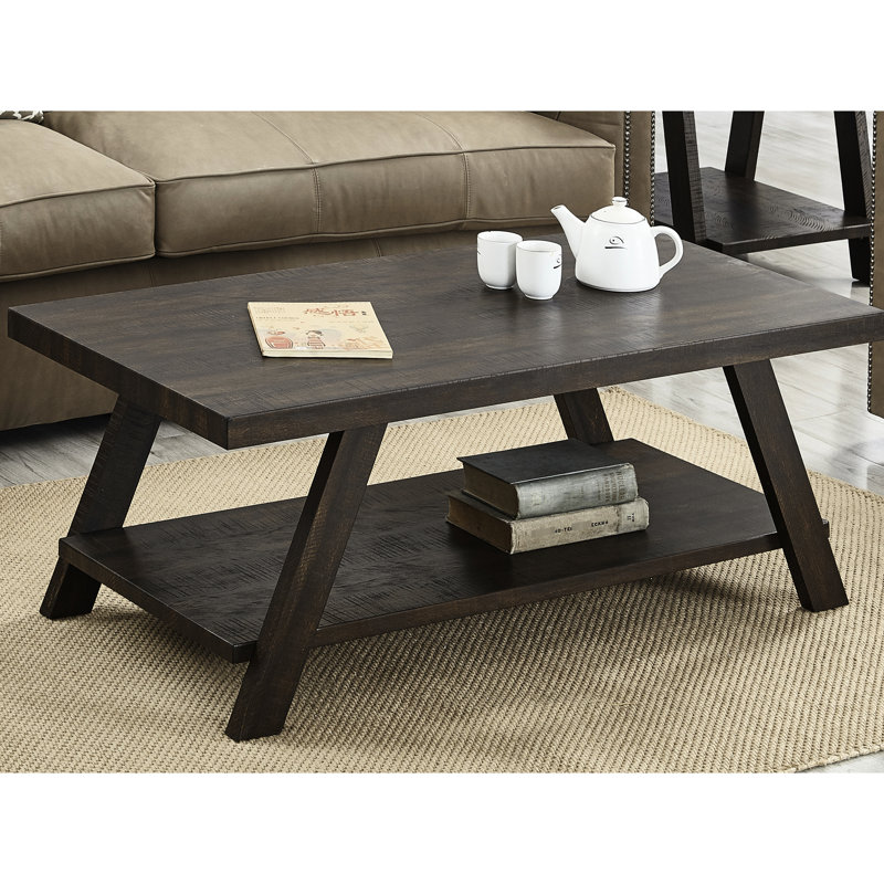Weathered Coffee Table Featuring Splayed Legs And Under-Table Storage - 44Lb Construction -Colored Rectangular With Underneath Build Quality