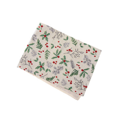 Tapestry Table Runner Holly Berries 54"
