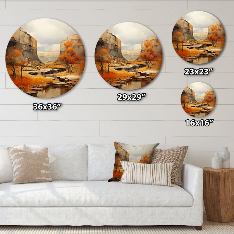 Margearet - Décor de paysage rond en métal, H 16 po x l 16 po
