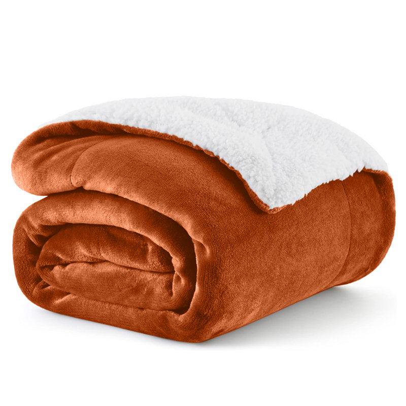 Sanborn Soft Reversible Sherpa Fleece Fur Thick Blanket Throw, Rust, 200cm x 240cm