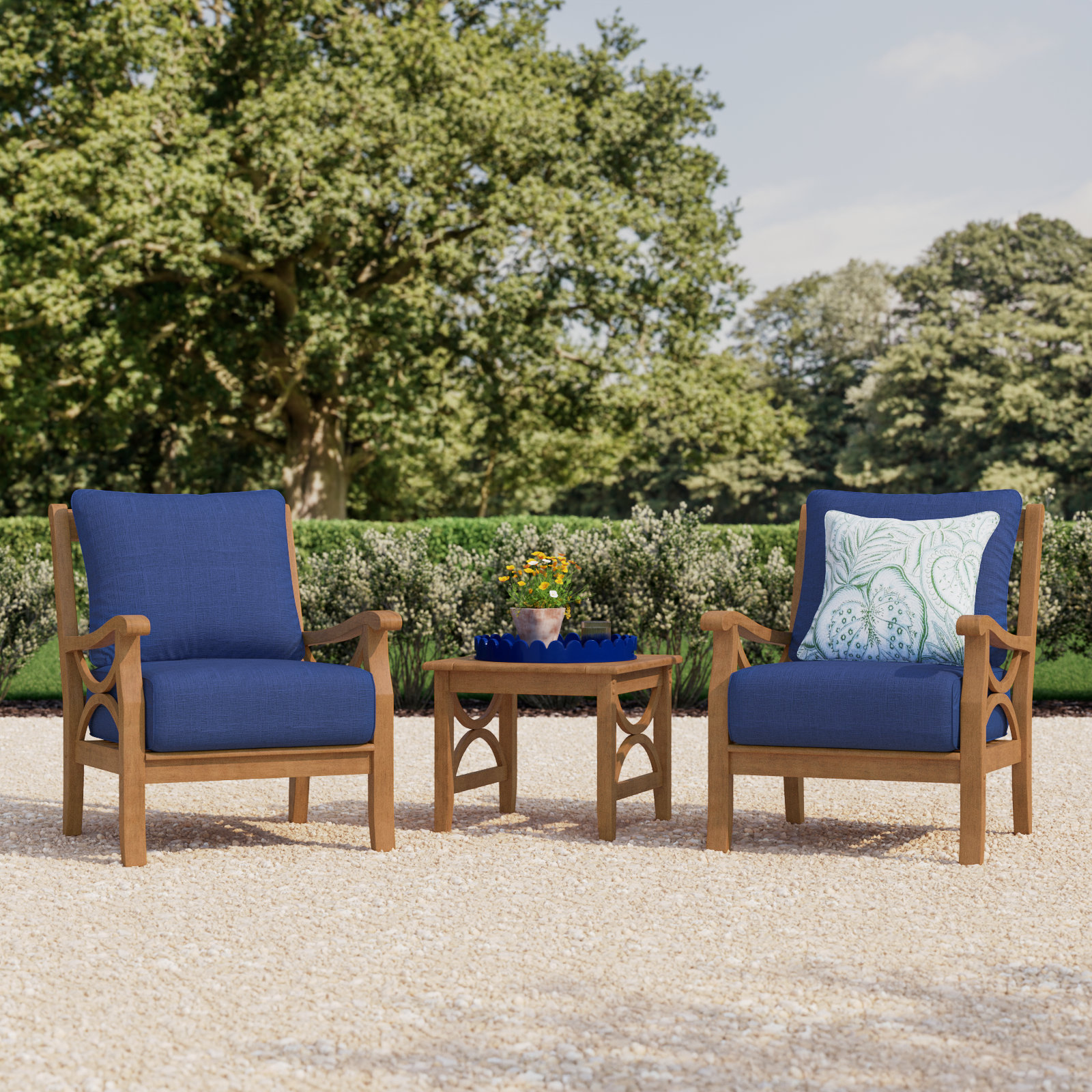 Brunswick Teak 2 - Person Patio Conversation Set with Cushions, Navy Performance