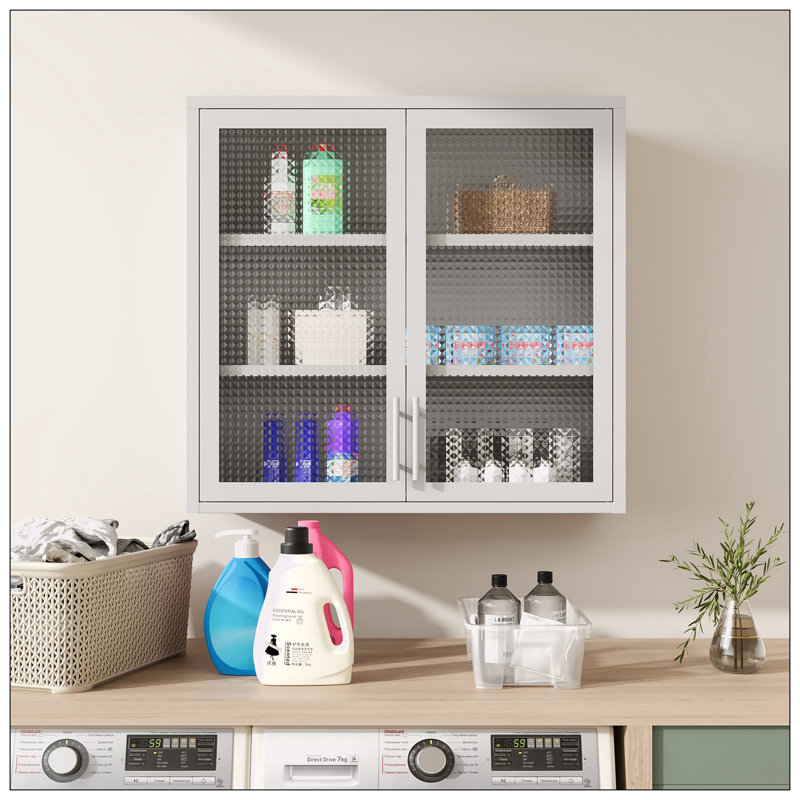 Armoire de rangement murale, verre à gaufres, Blanc