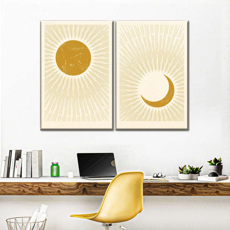 Abstract Sun And Moon Multi Piece Canvas Print, H 12 po x l 17 po x P 1 po