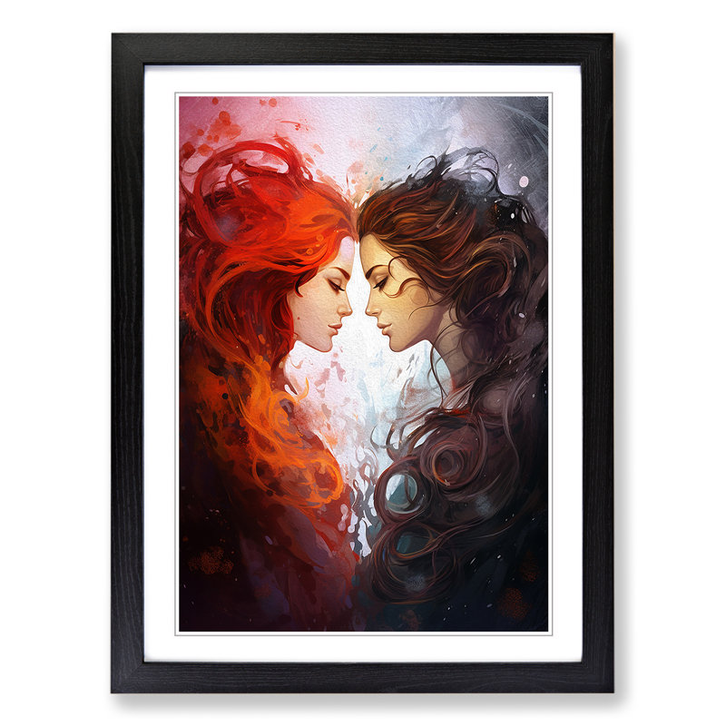 Two Women In Love Conceptual - Single Picture Frame Print on Wood, Black Framed, 46cm H x 34cm W