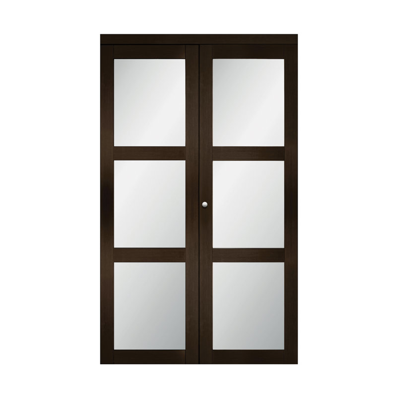 Espresso Finished 3-Lite Frosted Glass Solid Core Bi-Fold Door