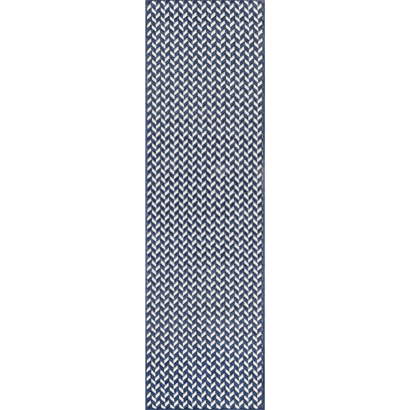 Malaya Herringbone Power Loom Indoor/Outdoor Rug, Runner 2' x 6', Navy Blue