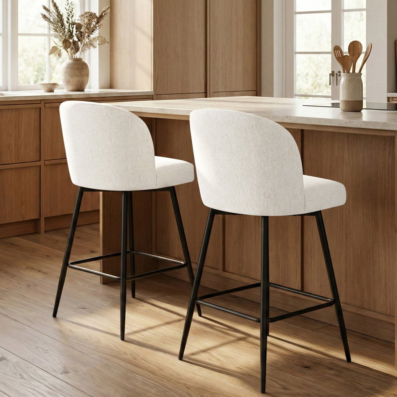 Tabouret de bar pivotant à 360 ° à hauteur de comptoir avec dossier, Beige / tissu, 2