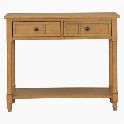 Farmhouse Narrow Console Table With 2 Drawers And Bottom Shelf