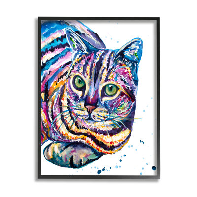 " Fun Striped Rainbow Cat Portrait " by Jen Seeley