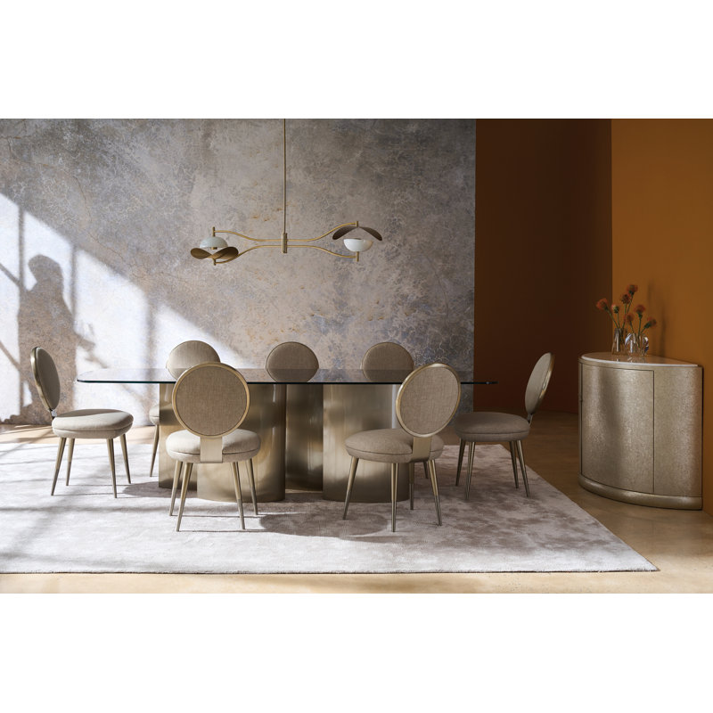Aphelion Glass Top Metal Base Dining Table