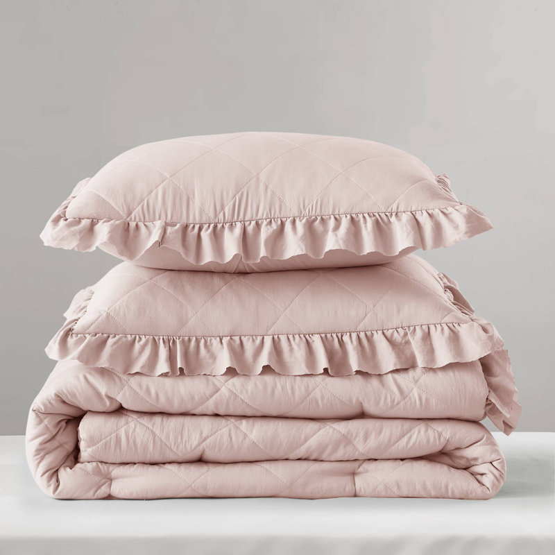 Soft Microfiber Bedding Sets, Full Queen Ruffle Quilted Home Style