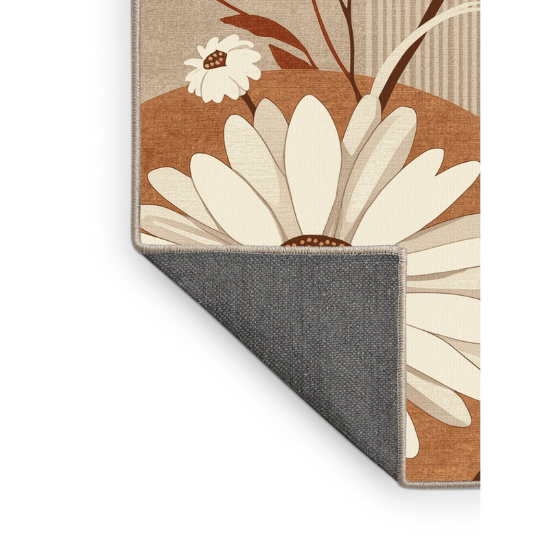 Tapis brun doux et moelleux à motif camomille scandinave clair Esmont, 7 x 10