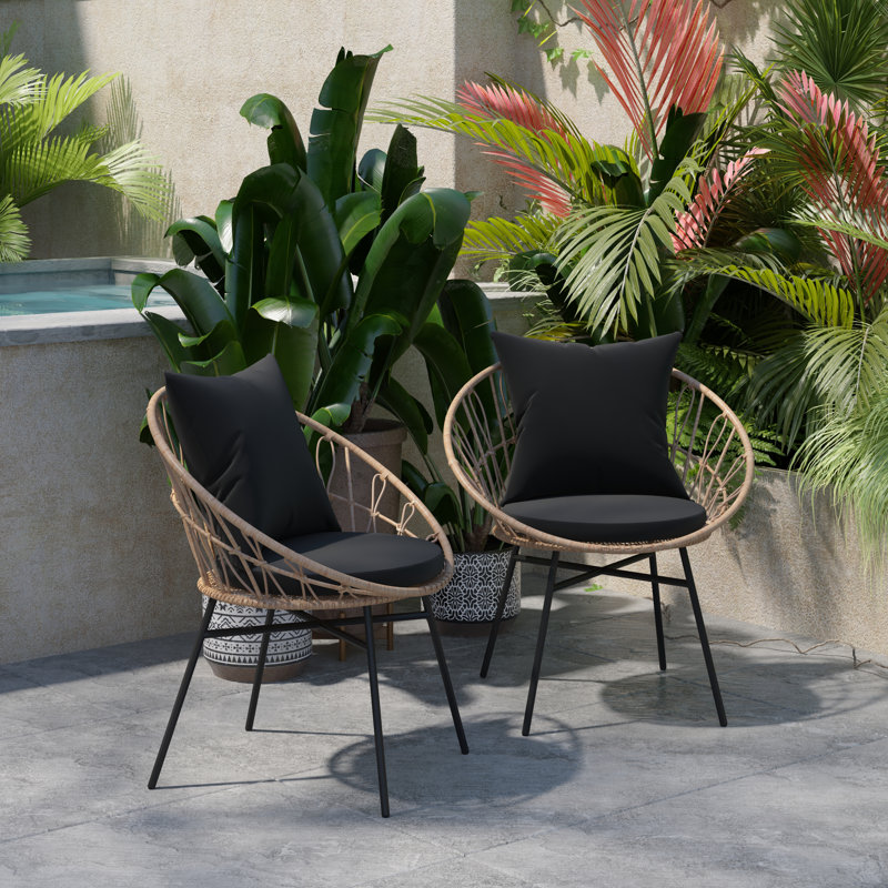 Chaise de patio moderne avec coussins Harleysville, Noir