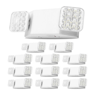 12 Pack Emergency Lights For Business, With Battery Backup, Commercial Led Emergency Exit Lighting Fixtures, Ac 120/277v, With Two Square Head Adjustable, 90-minute Backup, For Business, White
