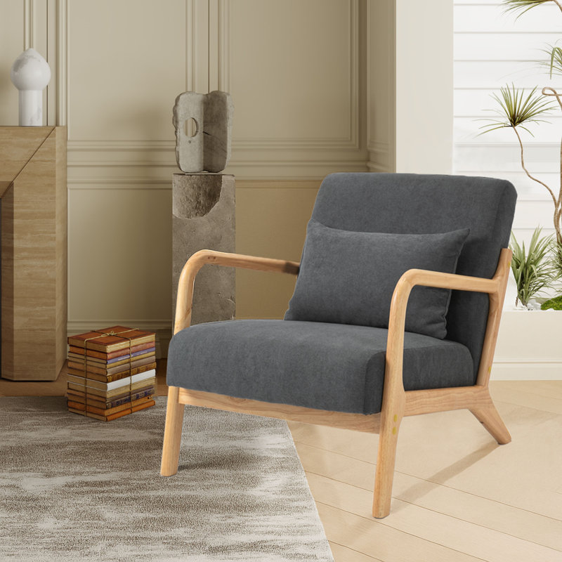 Chaise rembourrée en velours, Gris, Bois